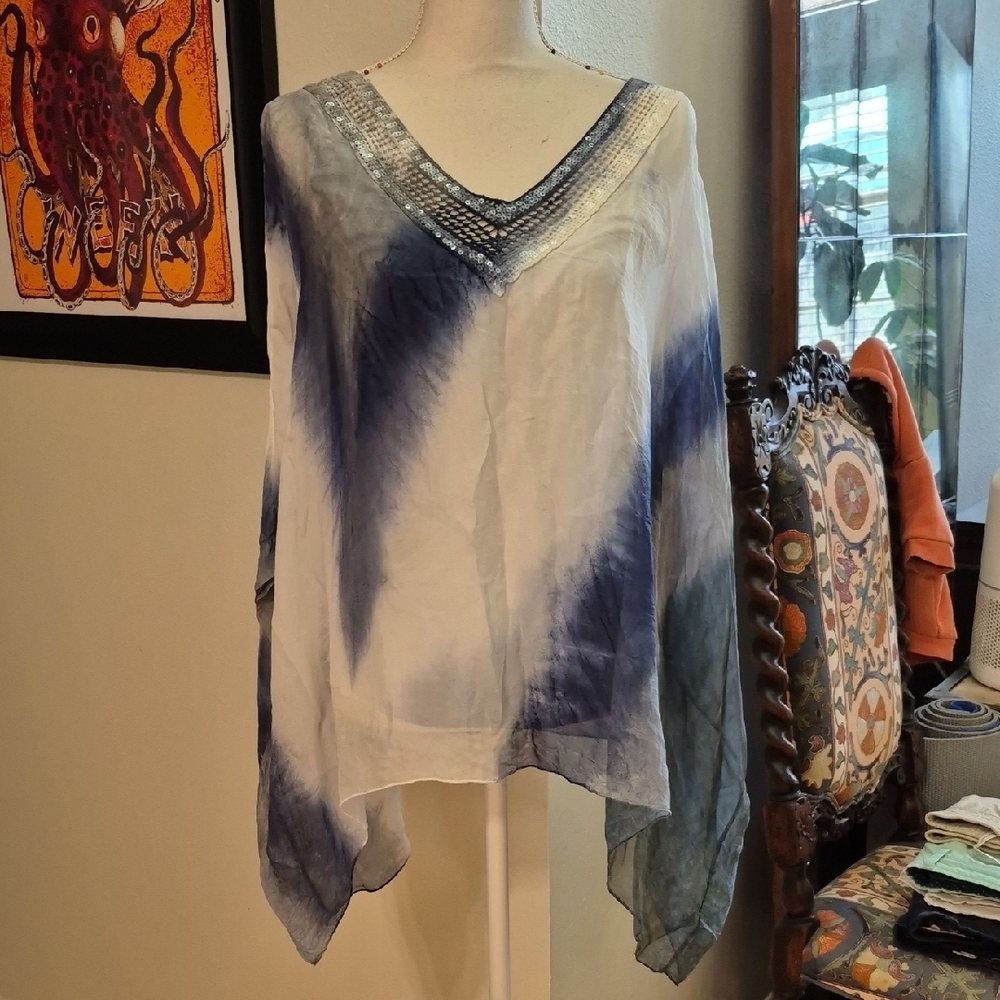 Belle France Silk Flowy V Neck Top